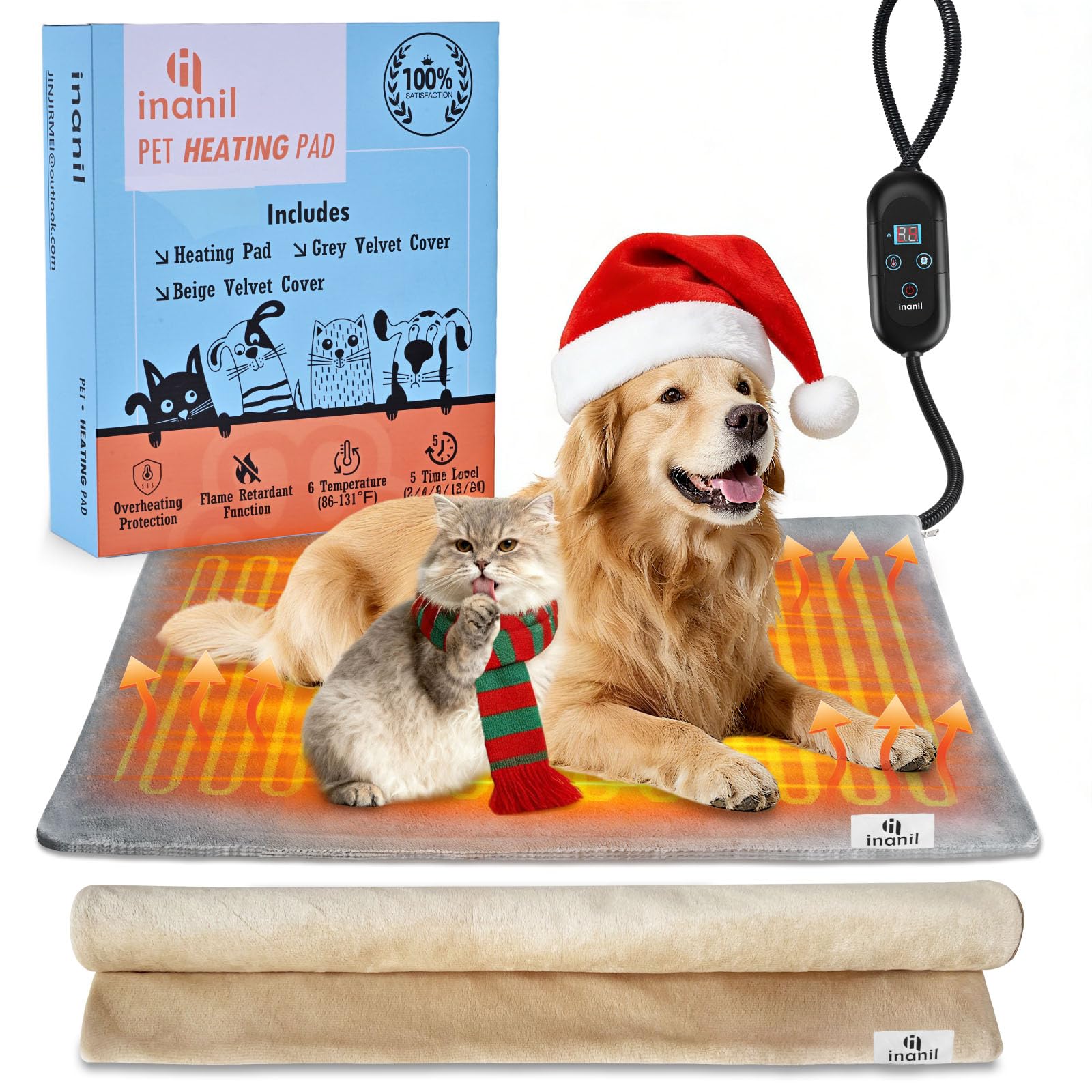 inanil dog heated pad full view shows large coverage for medium and large dogs