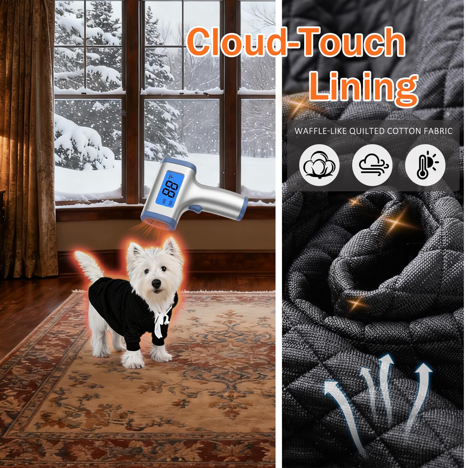 Inanil dog hoodie worn by a dog for a cozy walk.
