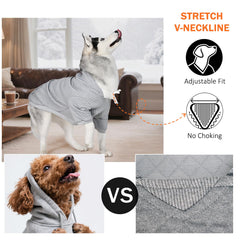 Inanil dog hoodie leash-hole closeup shows easy-access design for walks on cool days