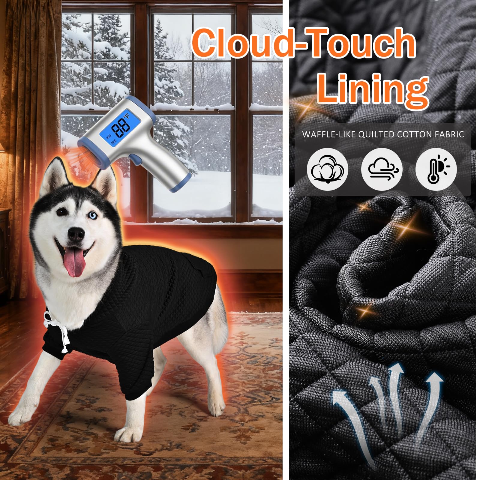 inanil dog hoodie leash port closeup highlights easy, safe leash access without removing the jacket.