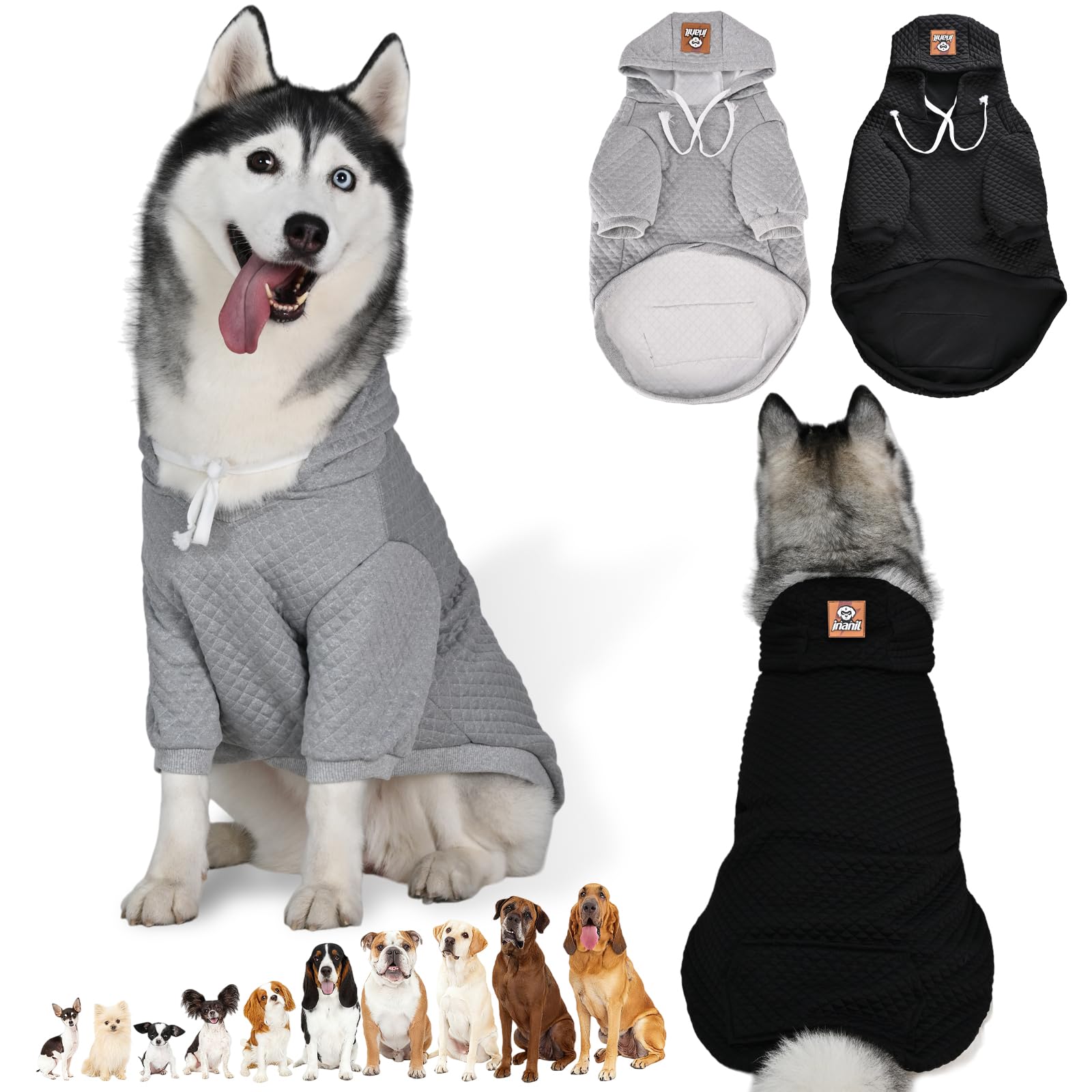 inanil dog hoodie XL back view shows warm, cozy coverage for cold-weather walks.