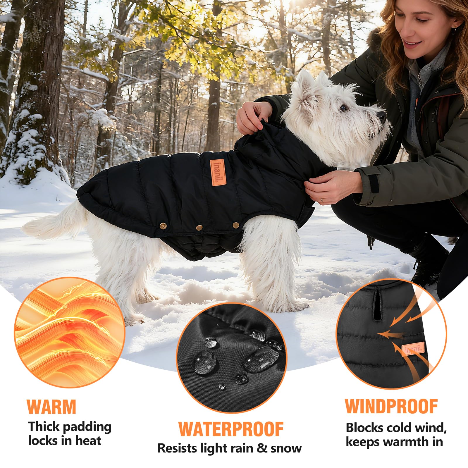 Inanil dog puffer jacket back view provides full coverage and warmth