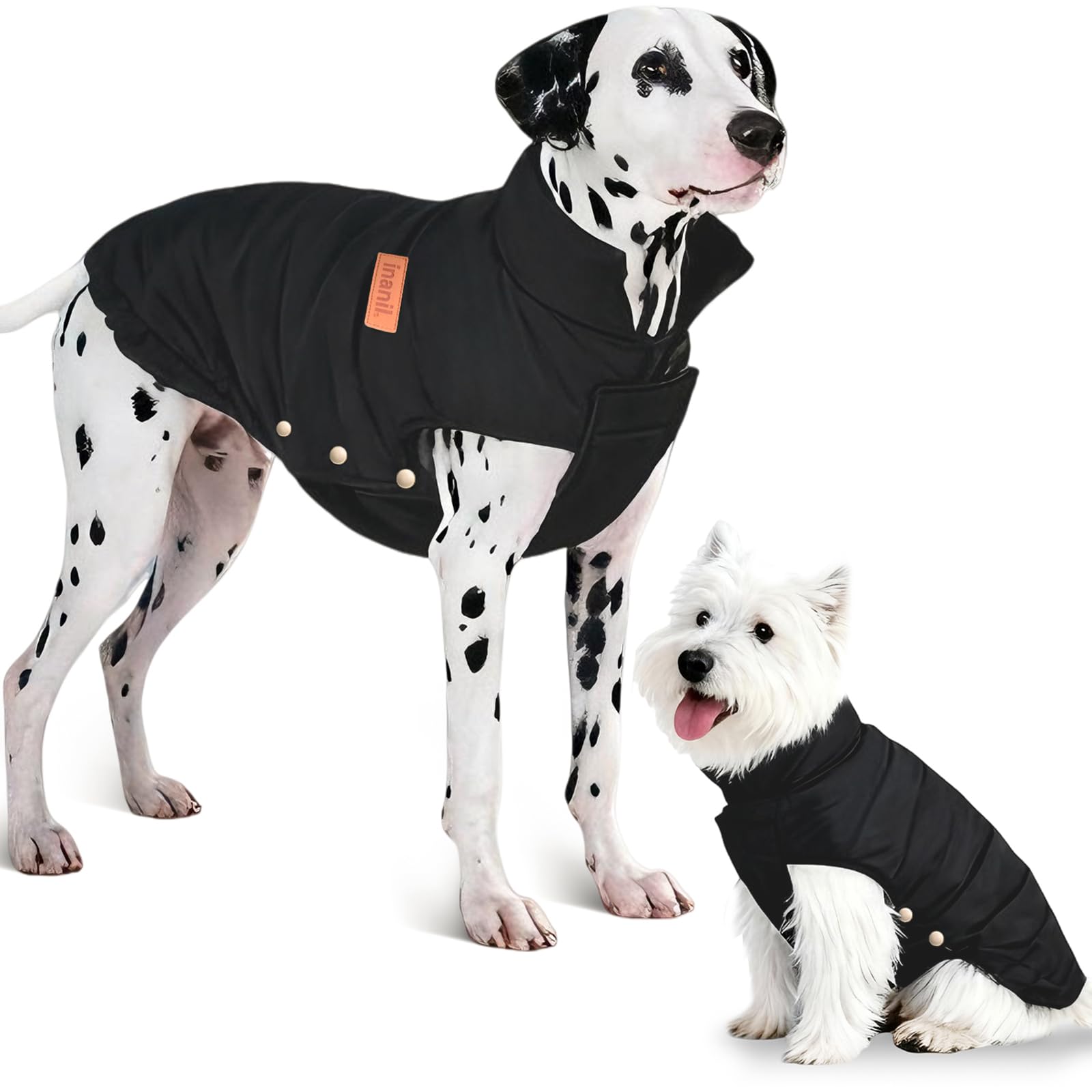 Inanil dog puffer jacket front view highlights warm padding keeping dogs cozy on chilly city walks.