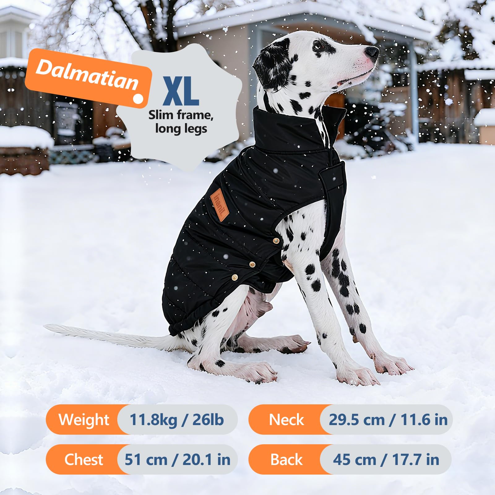 Inanil dog puffer jacket neck-velcro-closure blocks cold air during windier days