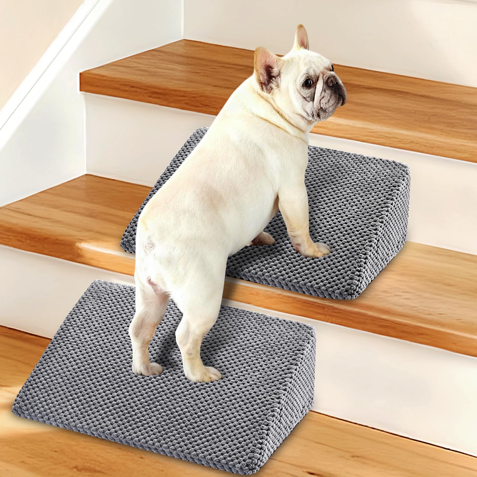 Inanil dog ramp for stairs gray non-slip surface and gentle slope for safe climbing.