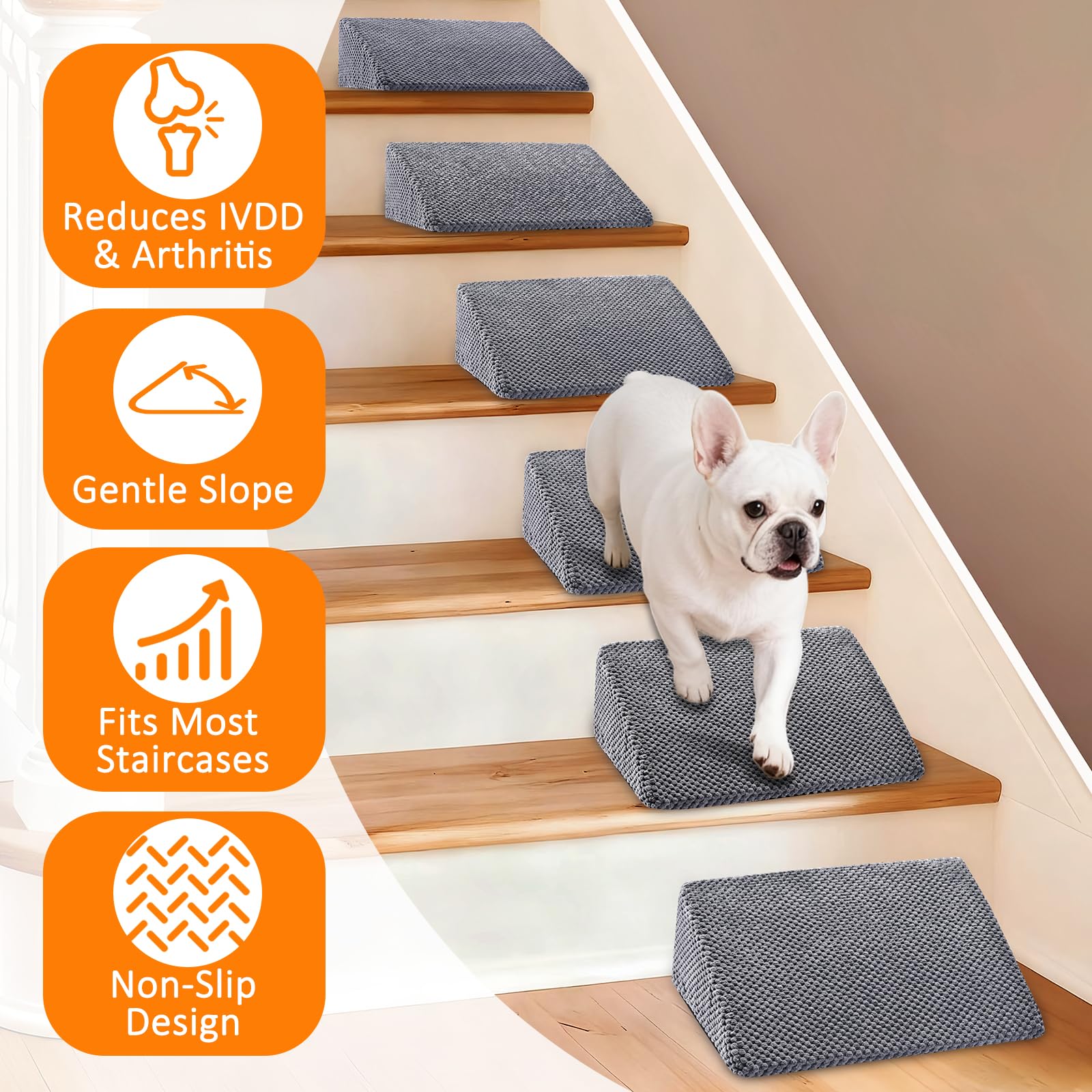Inanil dog ramp side-angle on stairs illustrating gentle slope