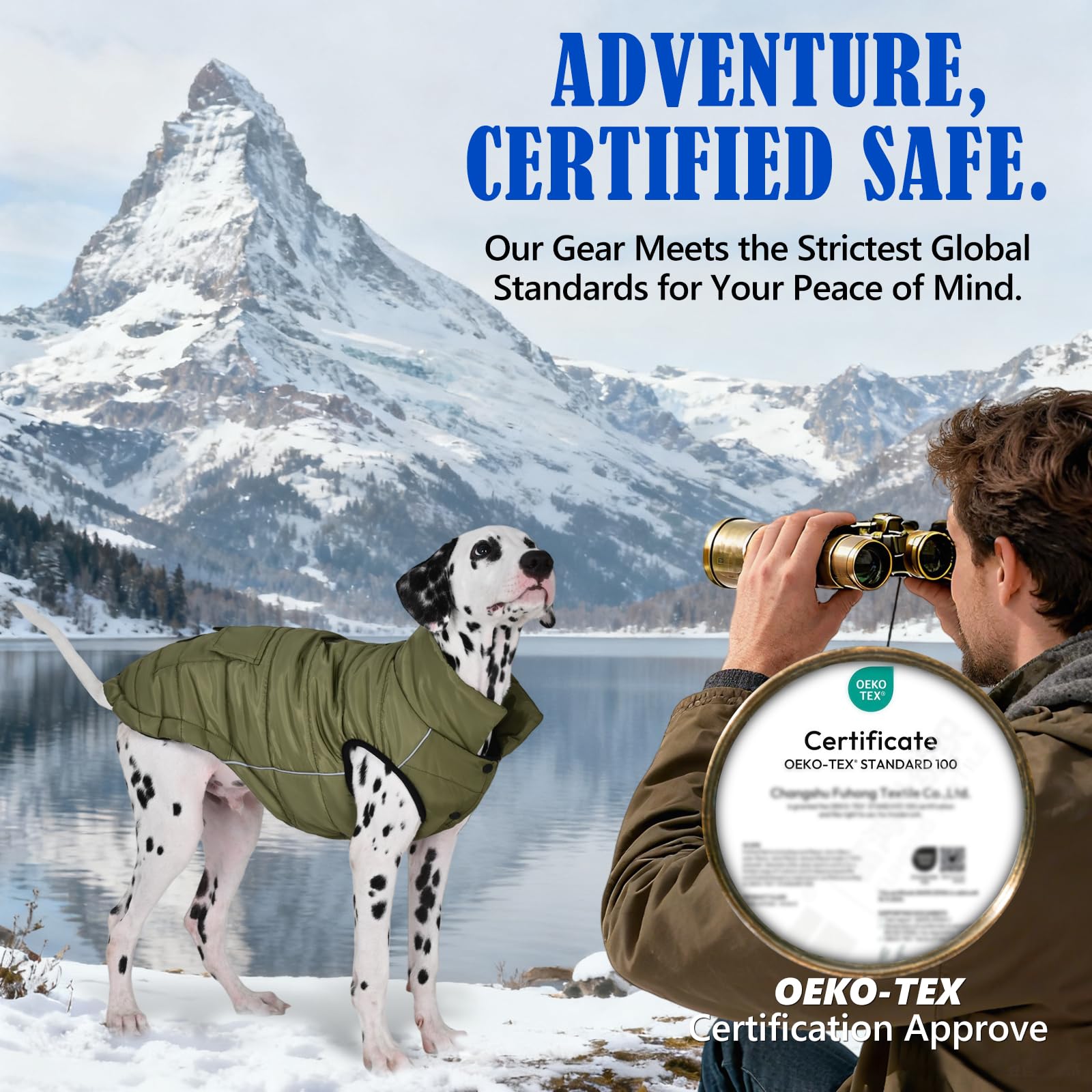 inanil dog winter puffer olive leash-hole for secure leash access during walks