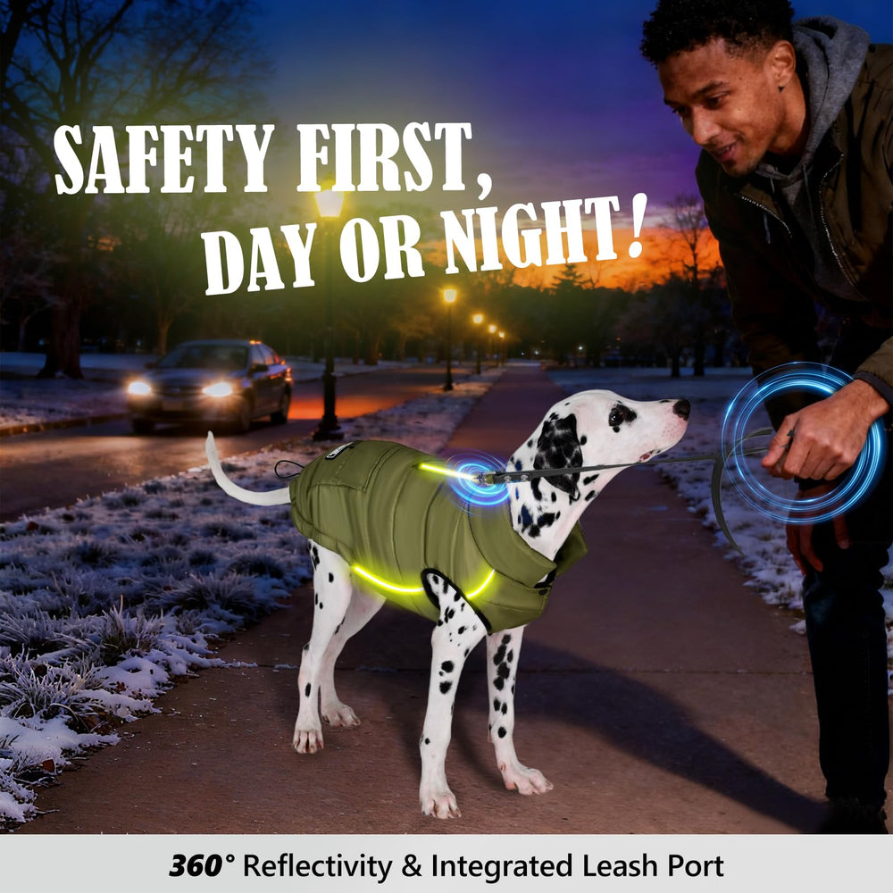 inanil dog winter puffer olive reflective strips boost visibility during low light