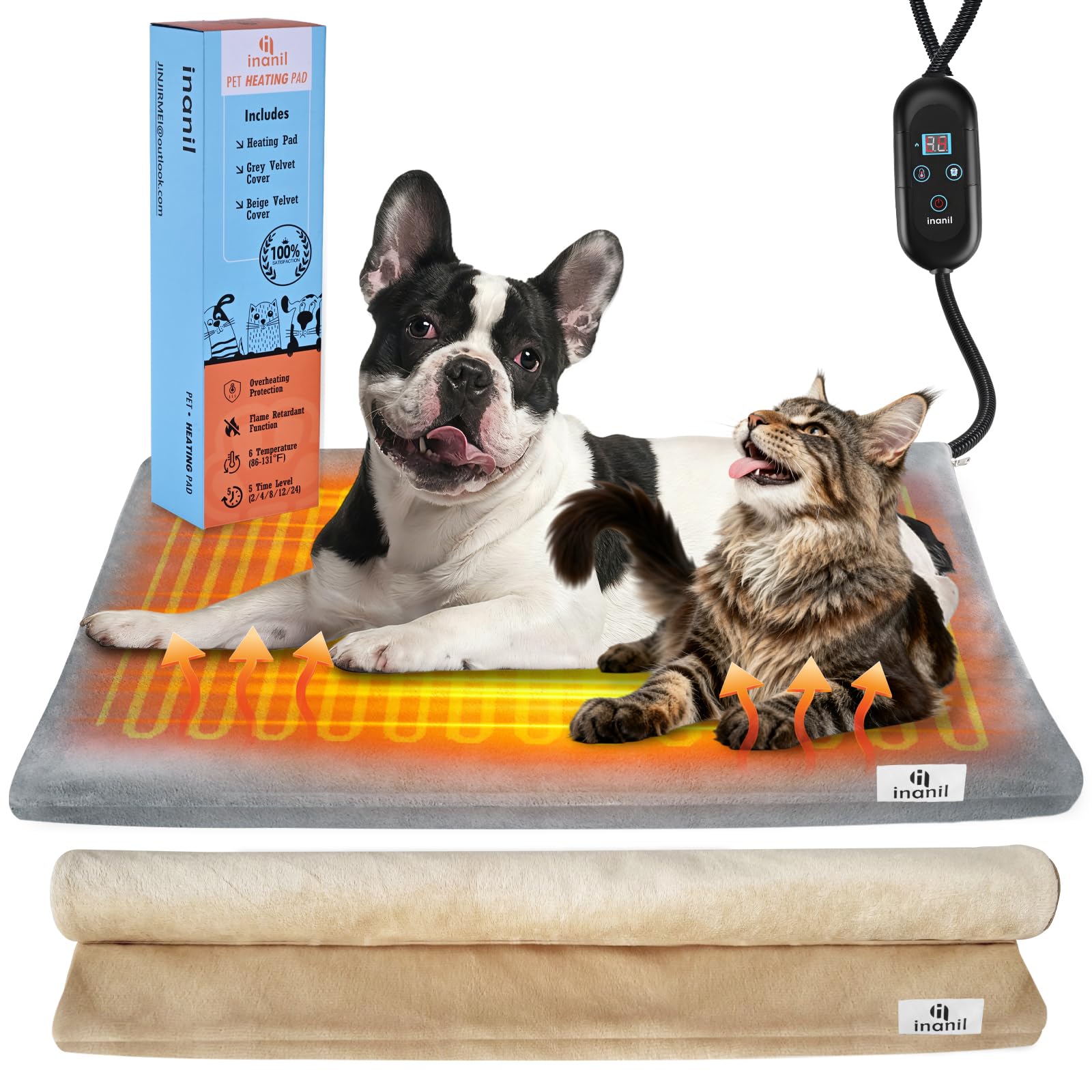 Inanil heated cat bed close-up highlighting warm plush surface for cozy naps