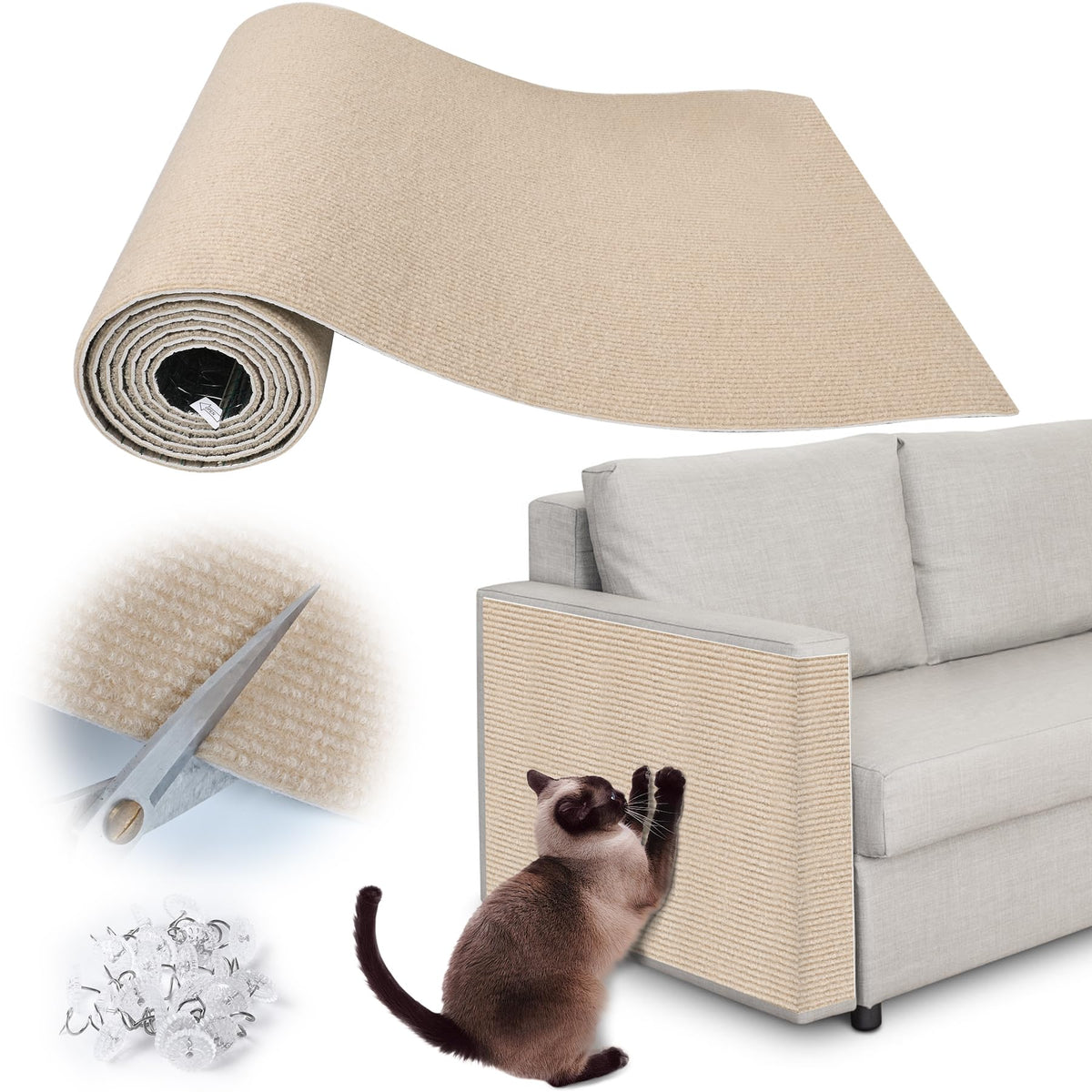 Inchoco cat scratch pad adhesive-back close-up showing strong grip for furniture protection.