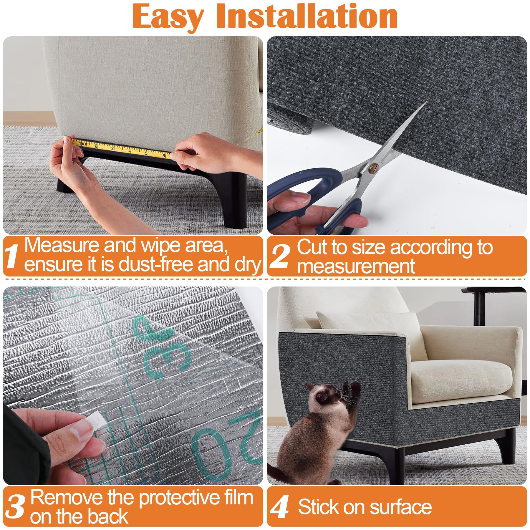 Inchoco Cat Scratch Furniture Protector attached to a cat tree for climbing protection