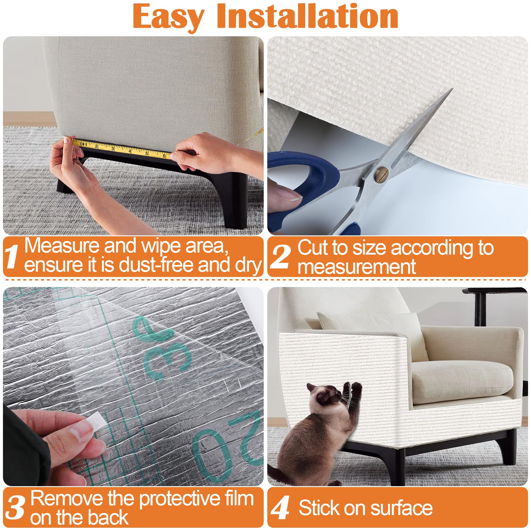 Inchoco Cat Scratch Pad on-sofa scenario illustrates durable protection during playful clawing.