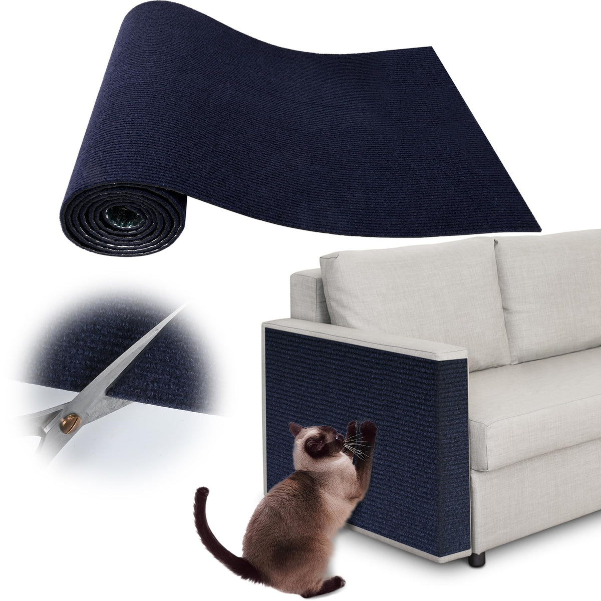 Inchoco cat scratch pad on sofa protects furniture during playful scratching.