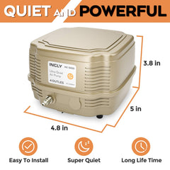 INCLY 7W Ultra Silent air pump in hydroponics use highlighting root oxygenation.