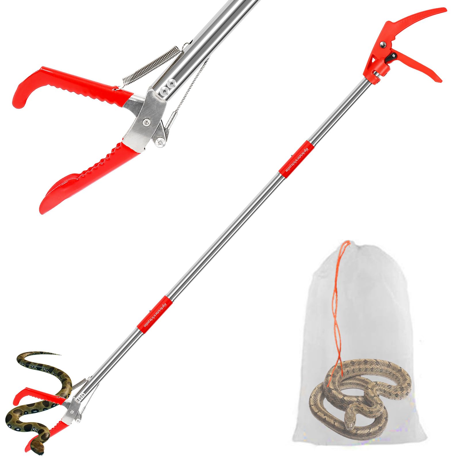 Incycall upgraded 50-inch snake grabber with lock extended reach for safe handling