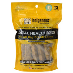 Indigenous chicken-flavor dental bone dog treats image for daily dental care.