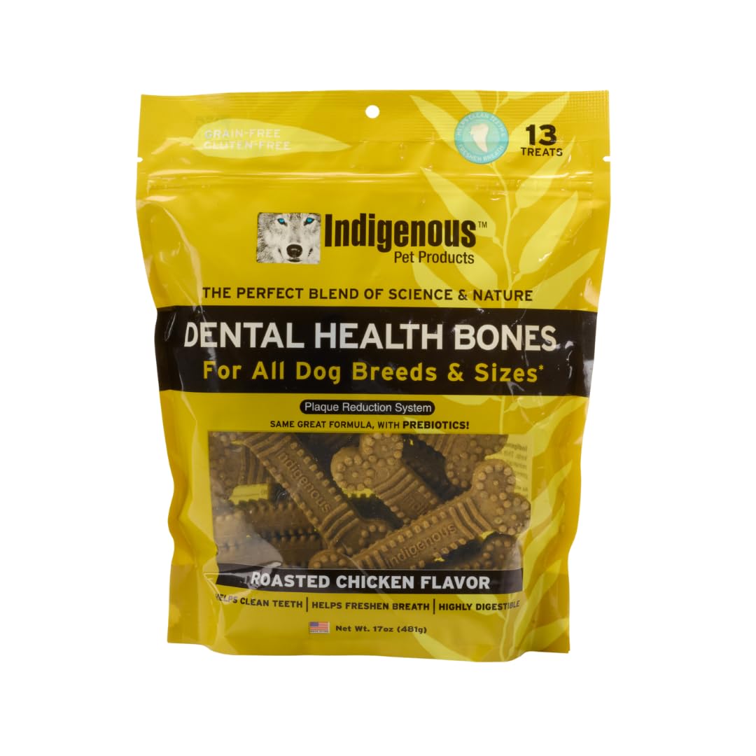 Indigenous Dental Health Bones roasted chicken flavor packshot for dog dental care and daily chewing