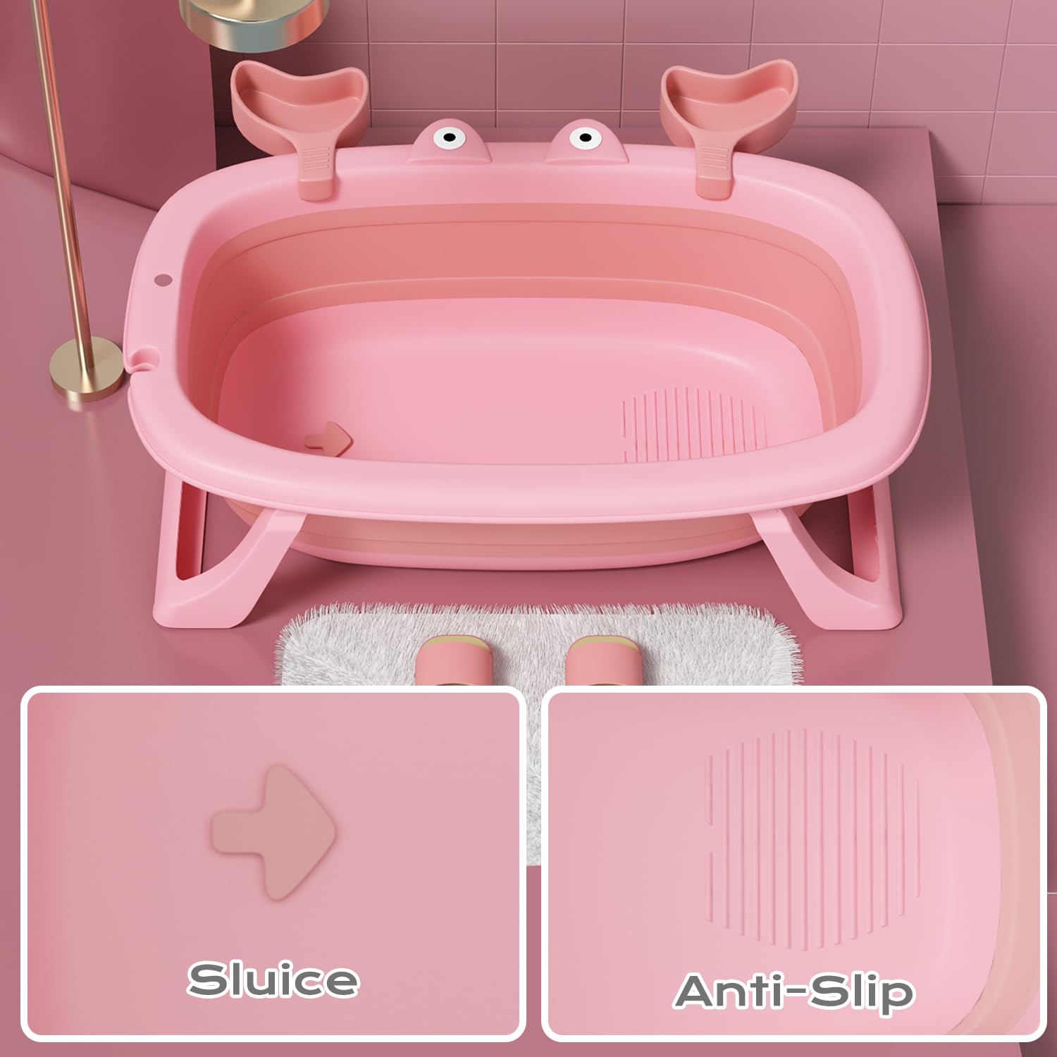 INdrean pink dog bath tub measures about 26.4 by 17.3 by 7.9 inches