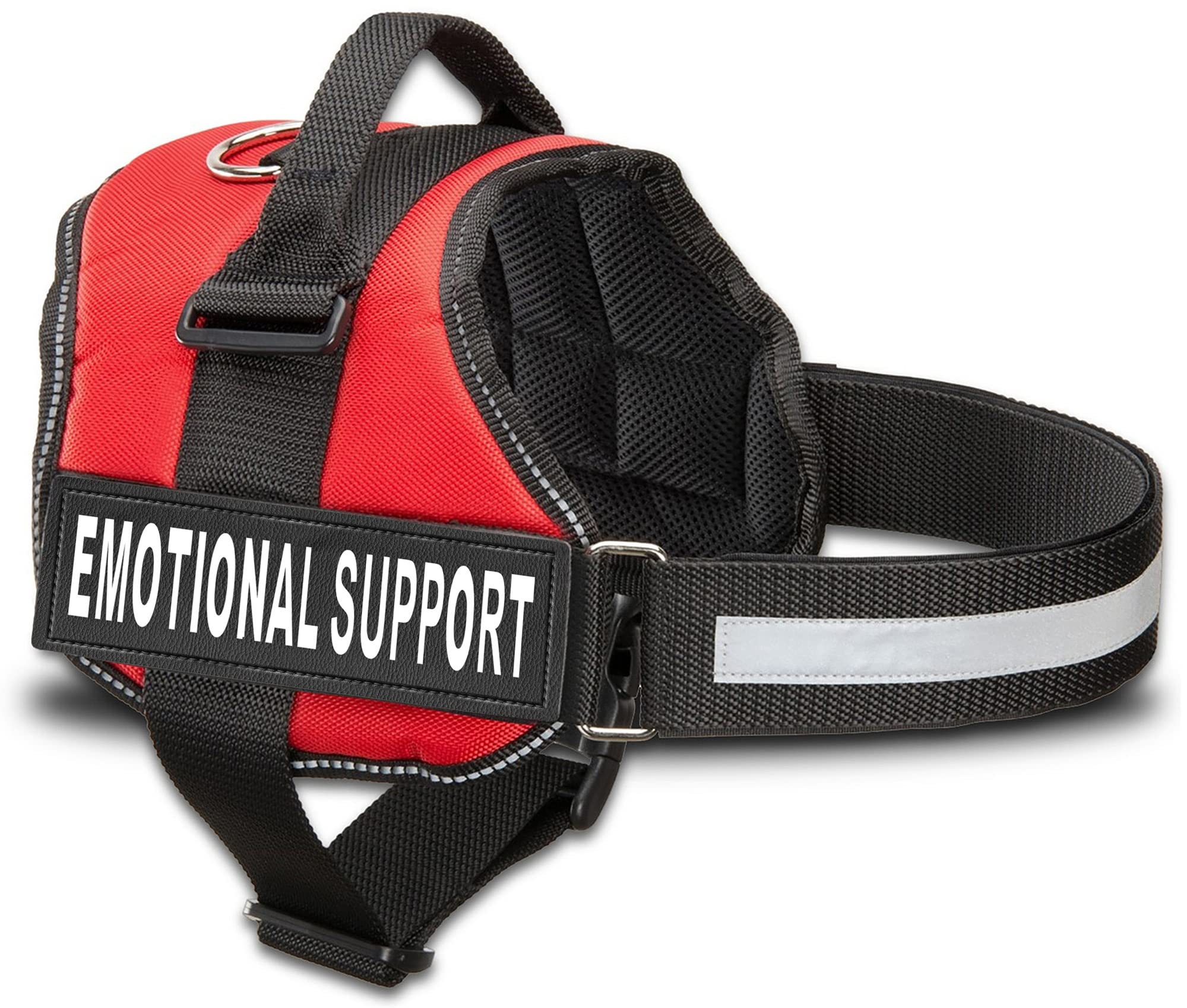 Industrial Puppy chaleco de apoyo emocional con correas reflectantes para visibilidad nocturna.