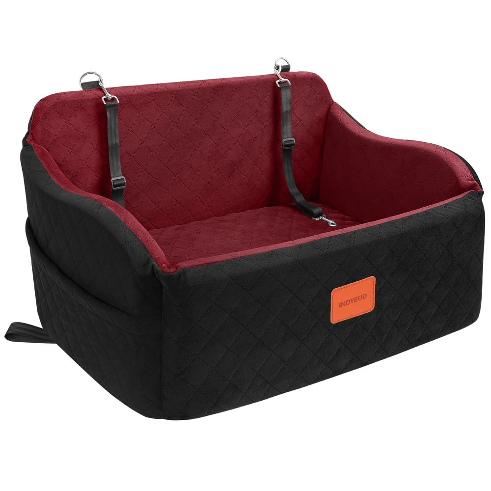 INDYBUD dog car seat backseat elevated view to ease travel stress.