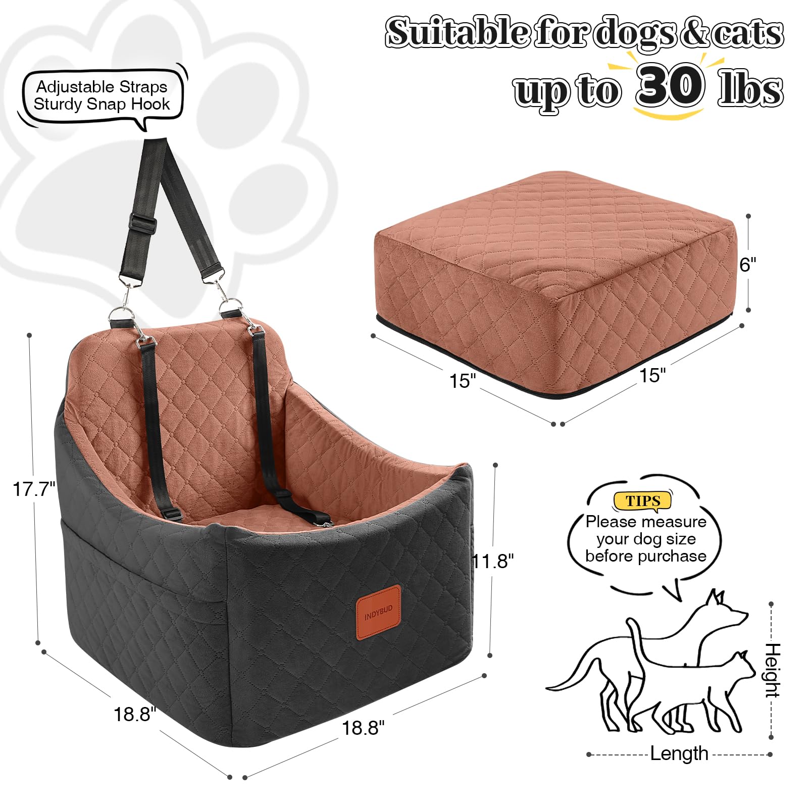 INDYBUD dog car seat elevated view helps dogs enjoy window sights.