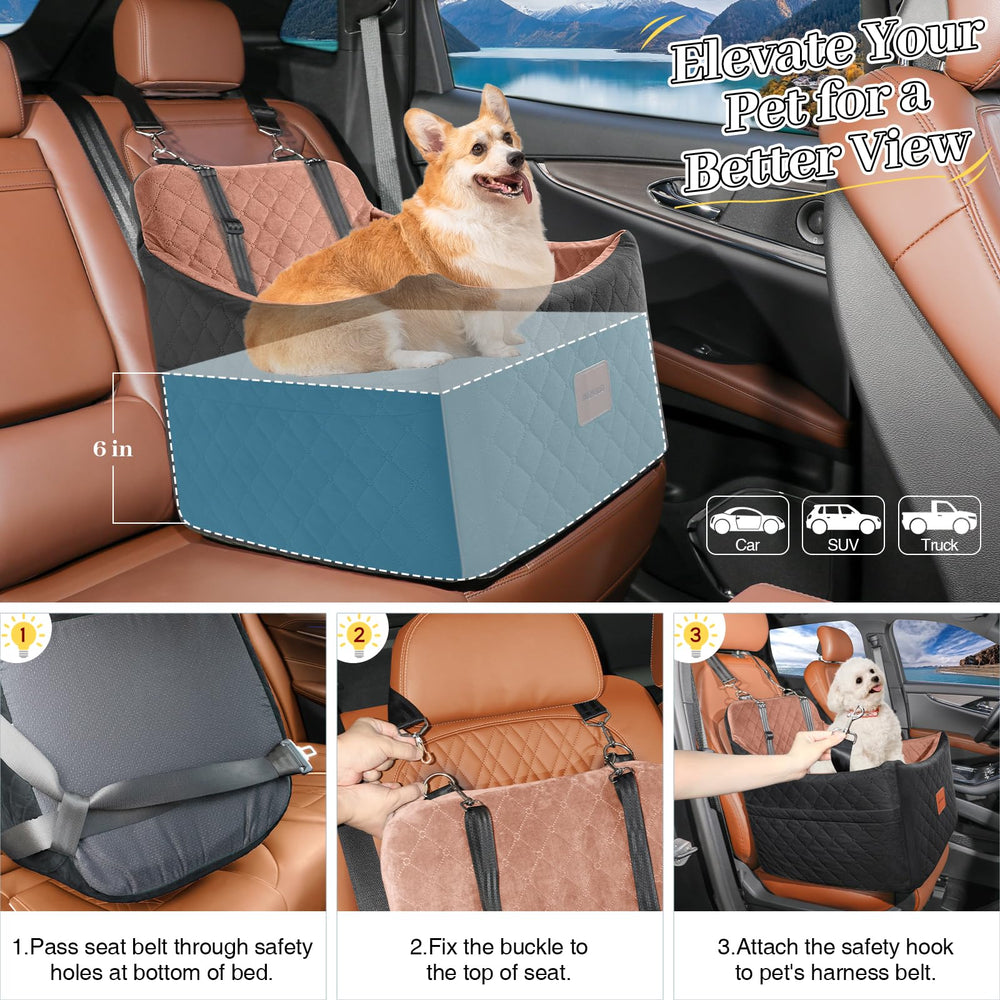 INDYBUD dog car seat soft plush fabric adds cozy comfort.