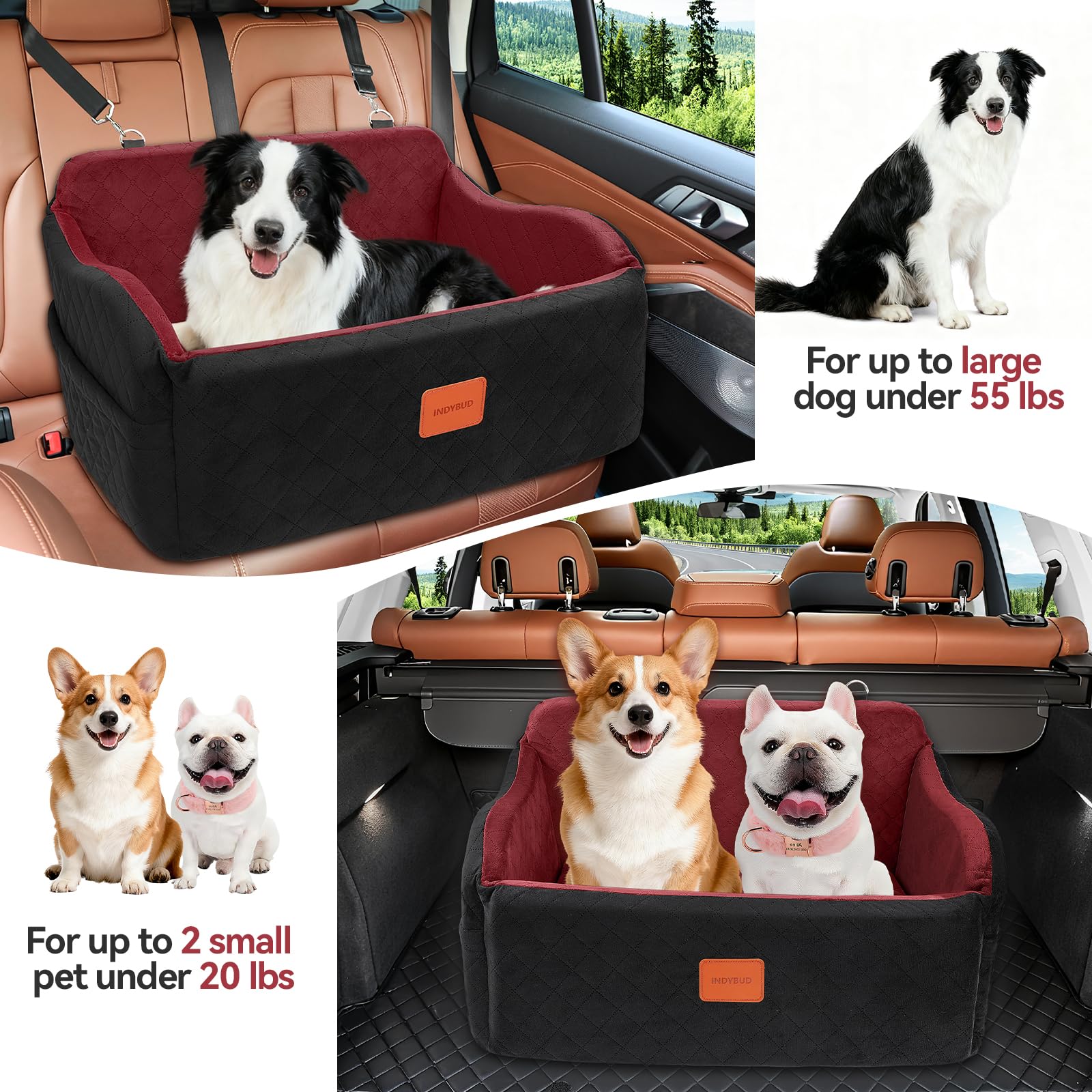 INDYBUD booster fits two dogs or a medium/large dog.