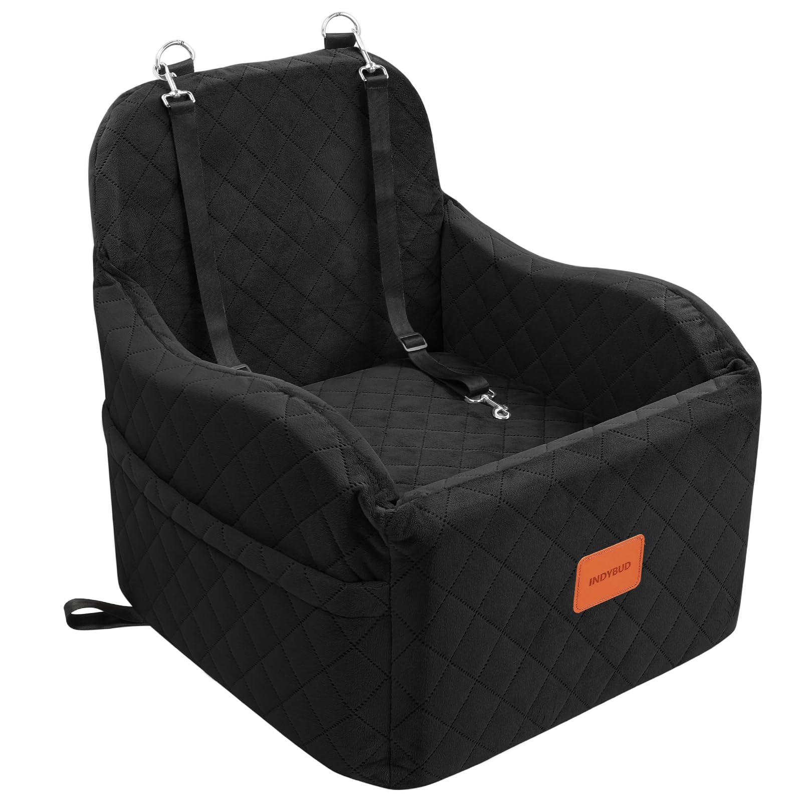 INDYBUD small dog car seat front view showing compact booster for pets up to 35 lbs
