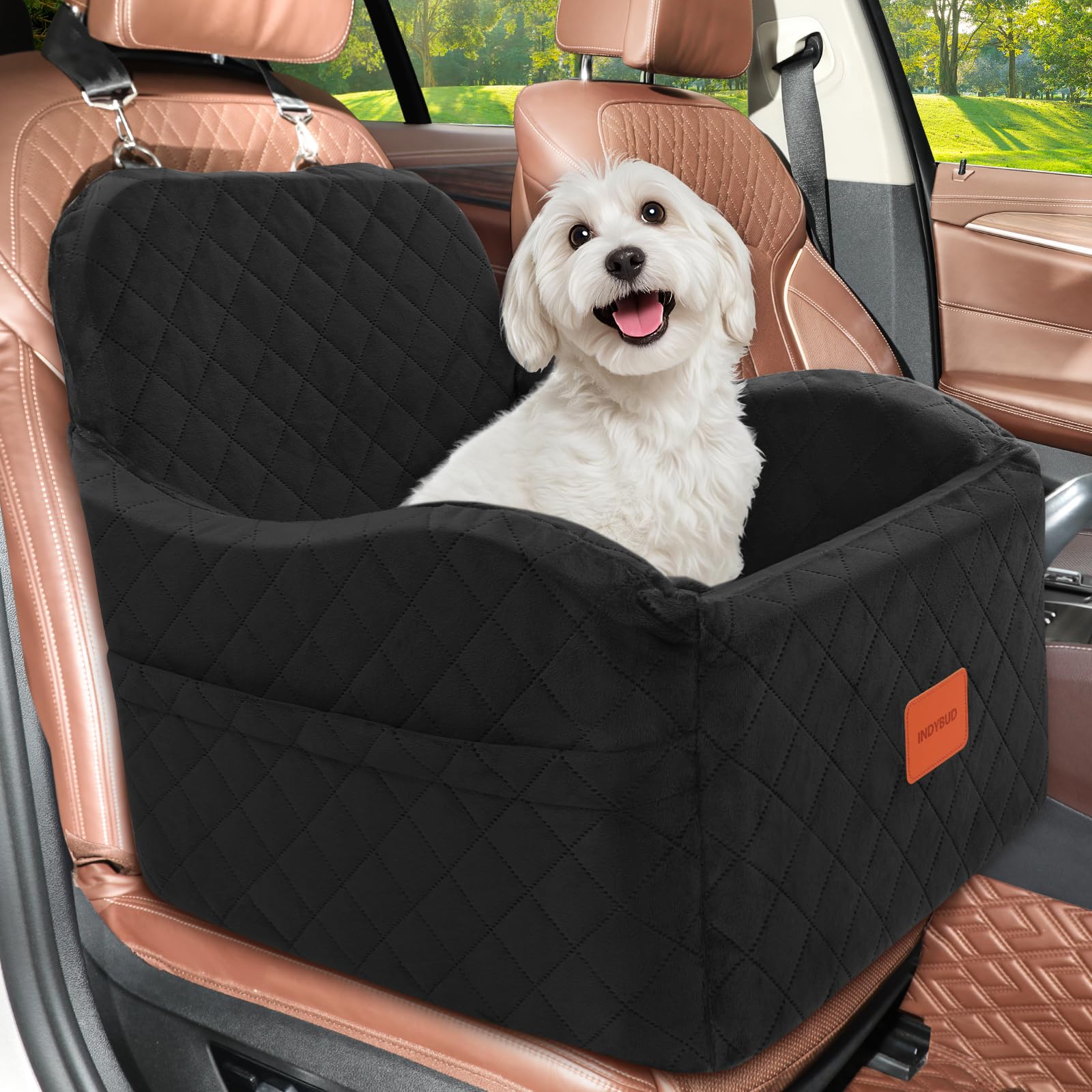 INDYBUD storage pockets on booster for treats and toys