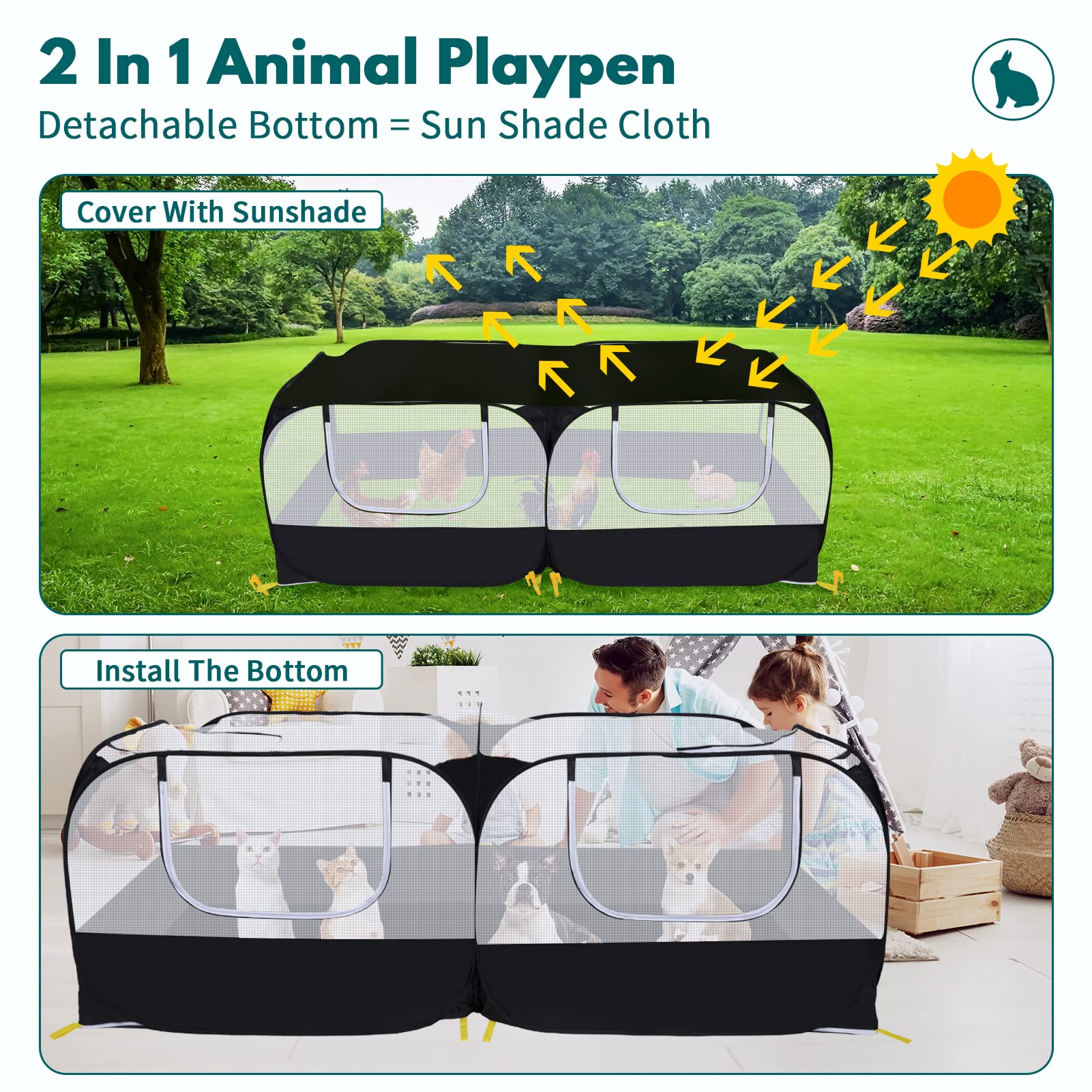 Ineariu pet cage tent side view highlights breathable mesh for ventilation and visibility