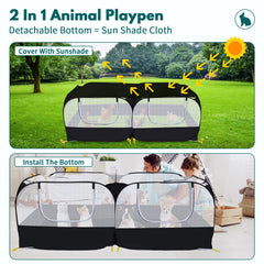 Ineariu pet cage tent side view highlights breathable mesh for ventilation and visibility