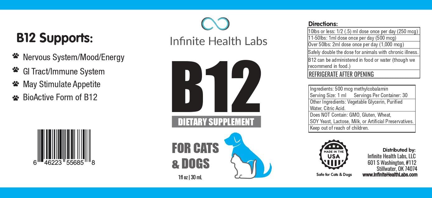Infinite Health Labs Liquid B-12 appetite-support use case in pets.