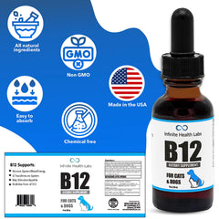 Infinite Health Labs Liquid B-12 label closeup highlights bioactive methylcobalamin.