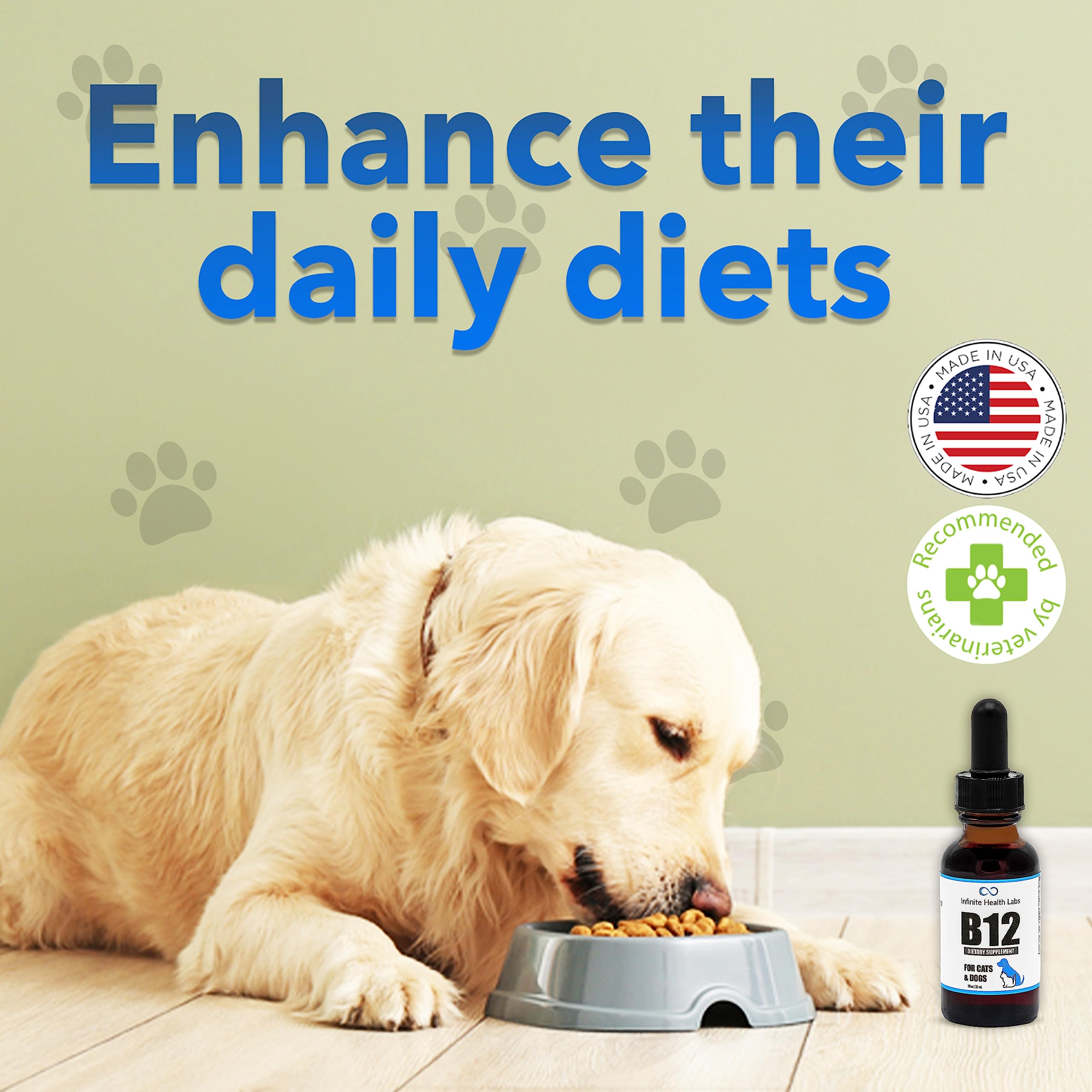 Infinite Health Labs Liquid B-12 on shelf displays USA-made product quality.