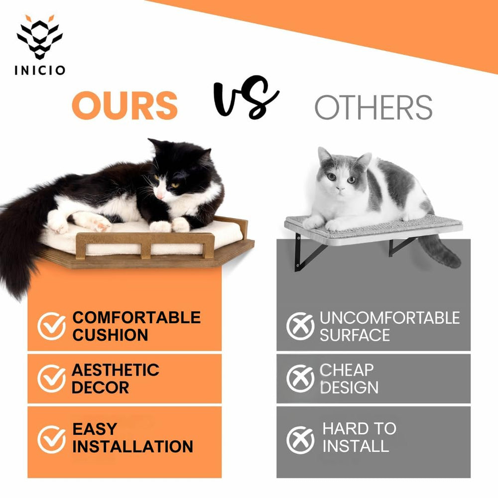 INICIO cat wall shelves brown finish complements modern interiors.