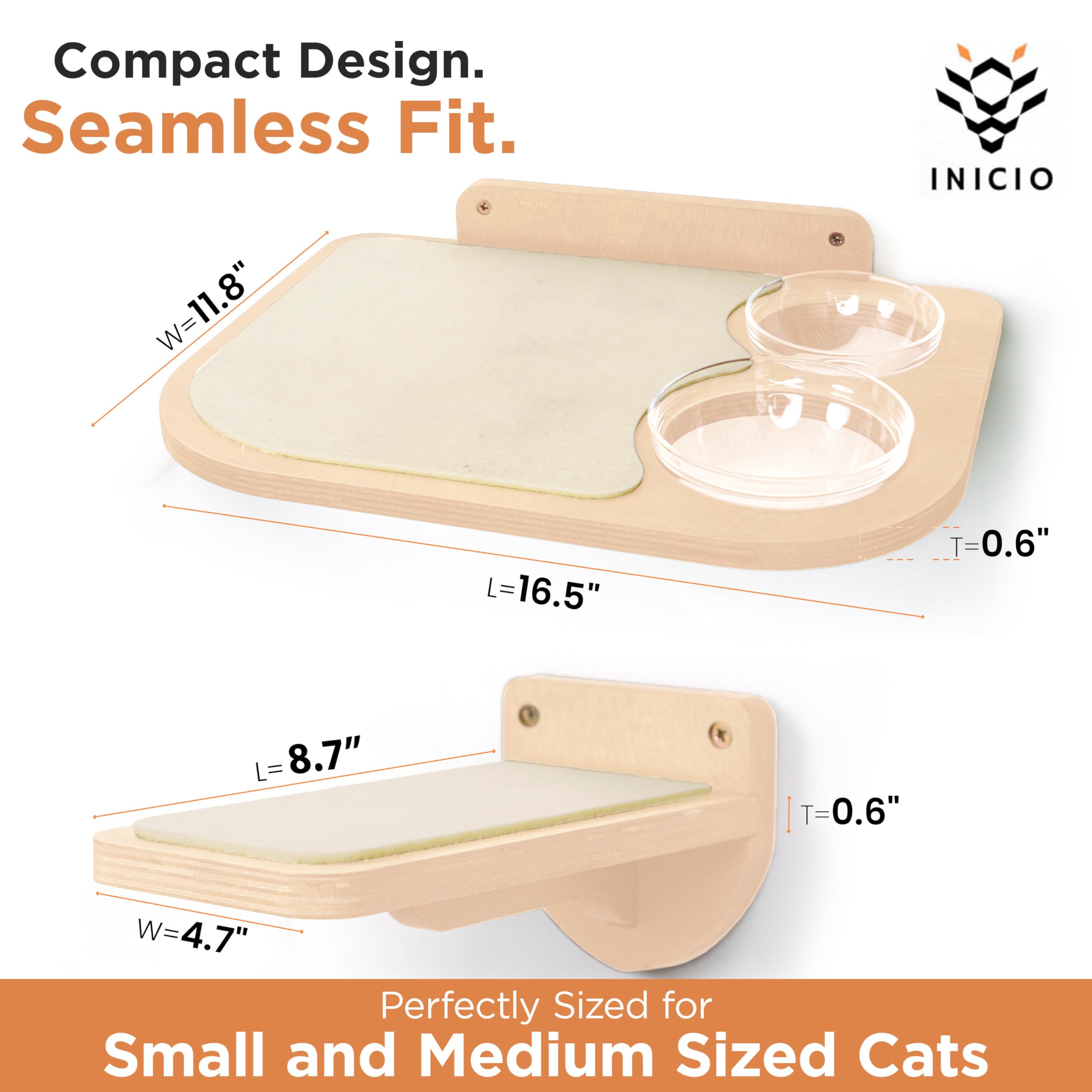 INICIO Cat Wall Shelves features glass bowls for easy cleaning and hygiene