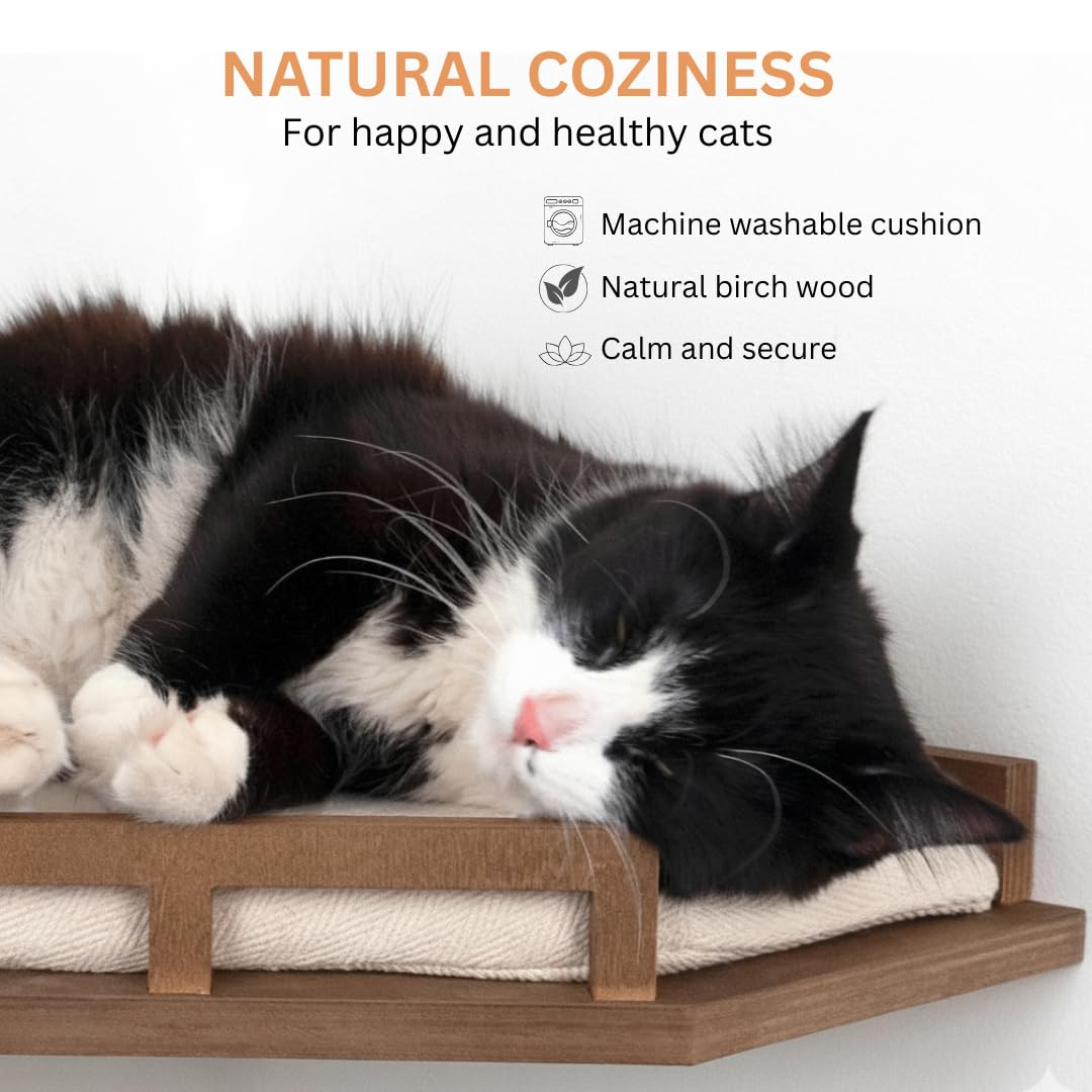 INICIO cat wall shelves machine-washable cushion highlights quick-clean comfort.