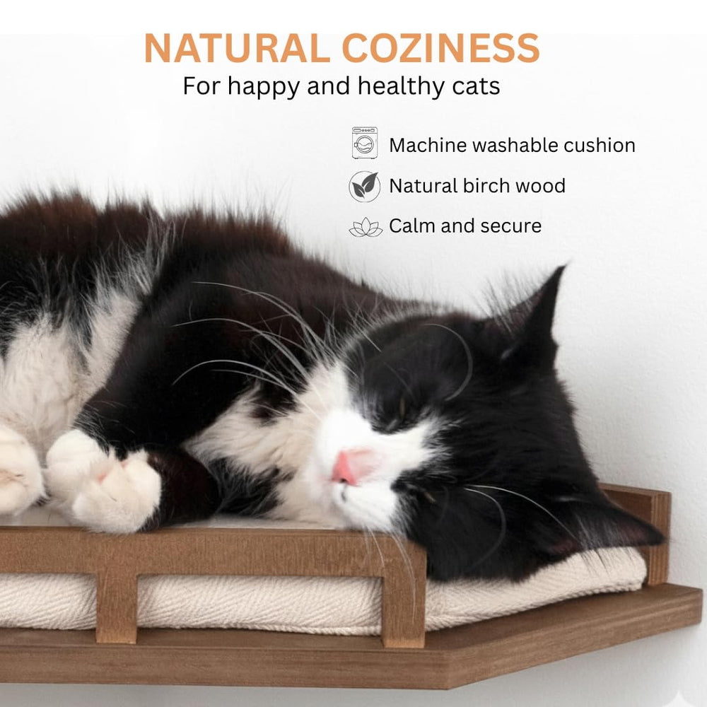 INICIO cat wall shelves machine-washable cushion highlights quick-clean comfort.