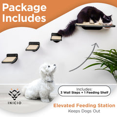 INICIO Cat Wall Shelves wall-mounted design blends with decor for stylish cat feeding.