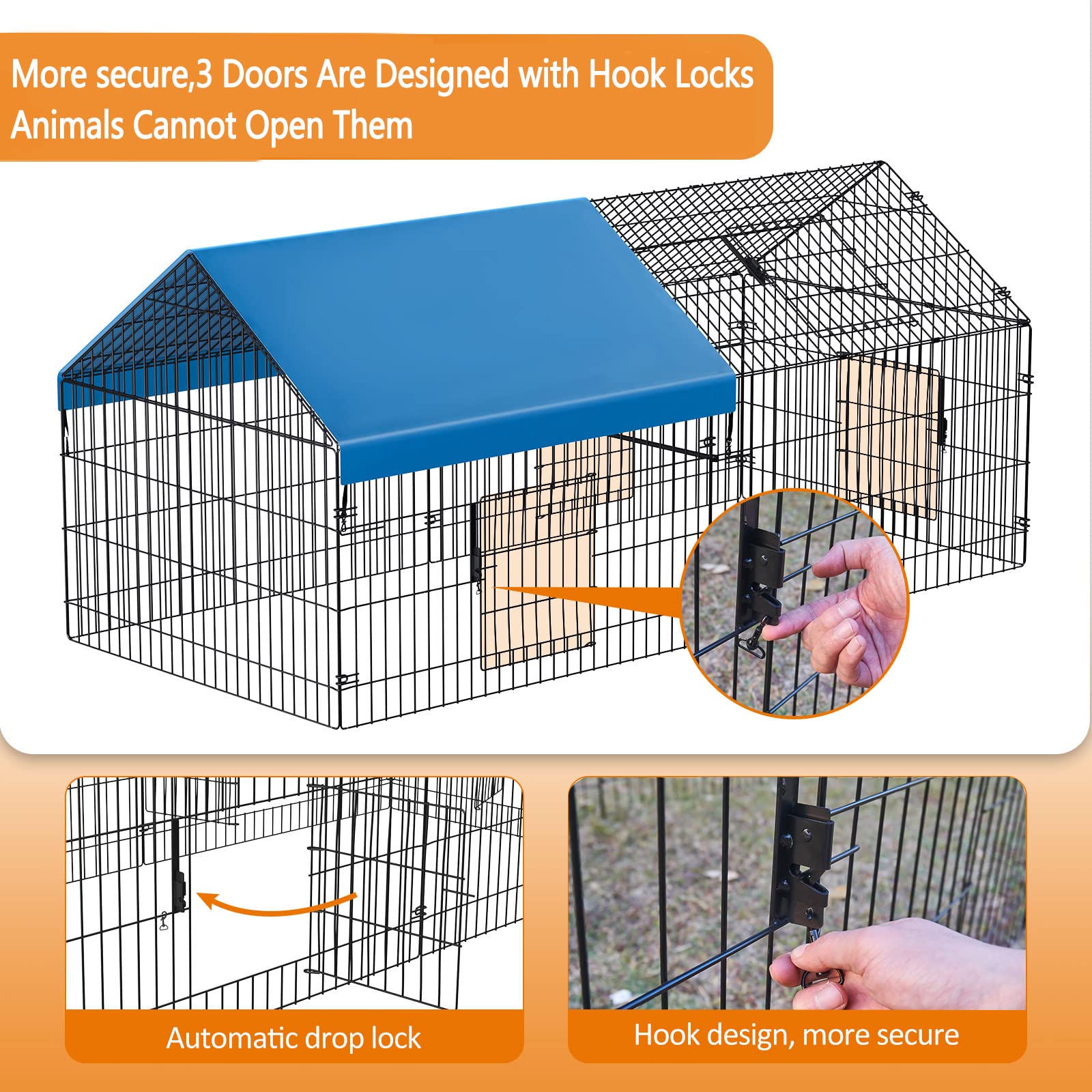 INJOPEXI metal chicken coop doors-locking-system demonstrates secure access.