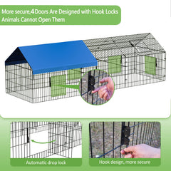 INJOPEXI metal chicken coop door locks closeup with four-buckle safety design.