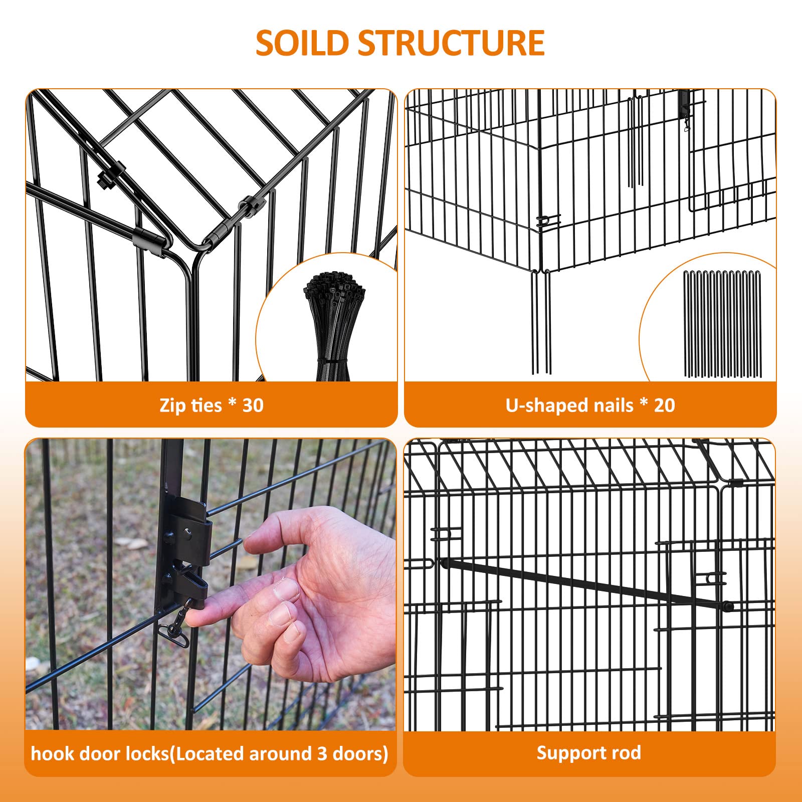 INJOPEXI metal chicken coop ground-nails provide stable installation.