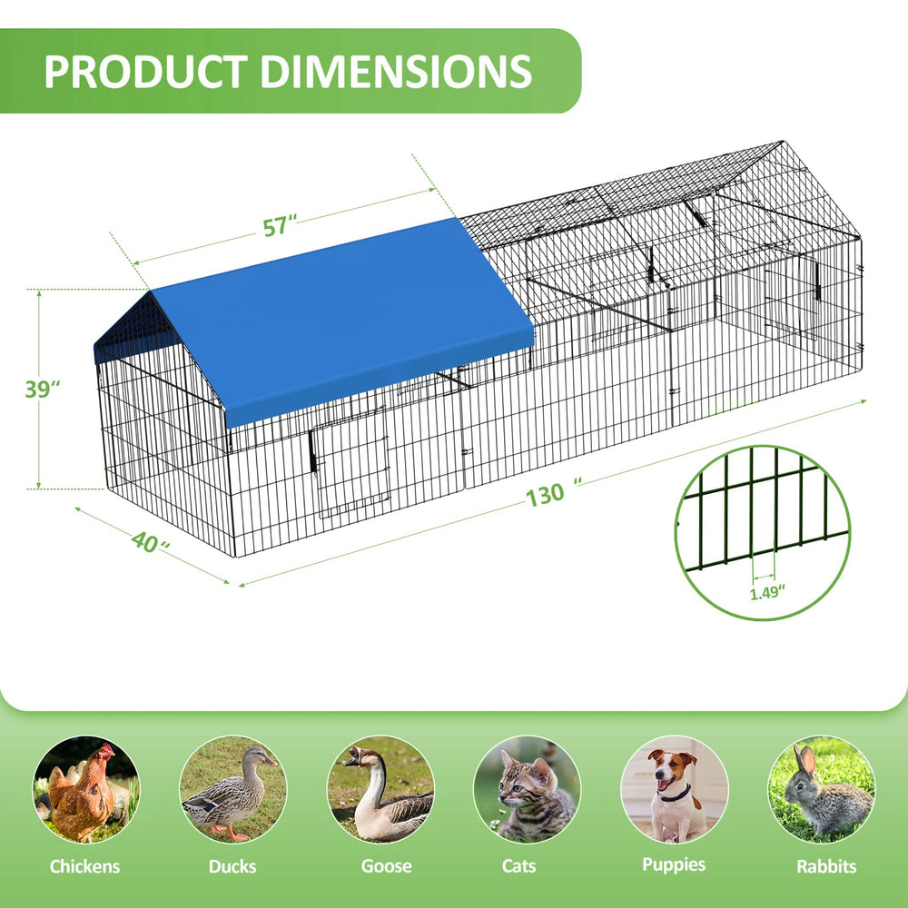 INJOPEXI metal chicken coop top view showing interior space for 8–12 hens.