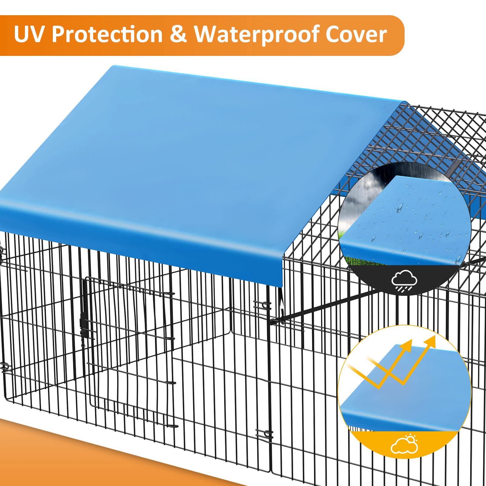 INJOPEXI metal chicken coop weatherproof-cover protects from sun and rain.