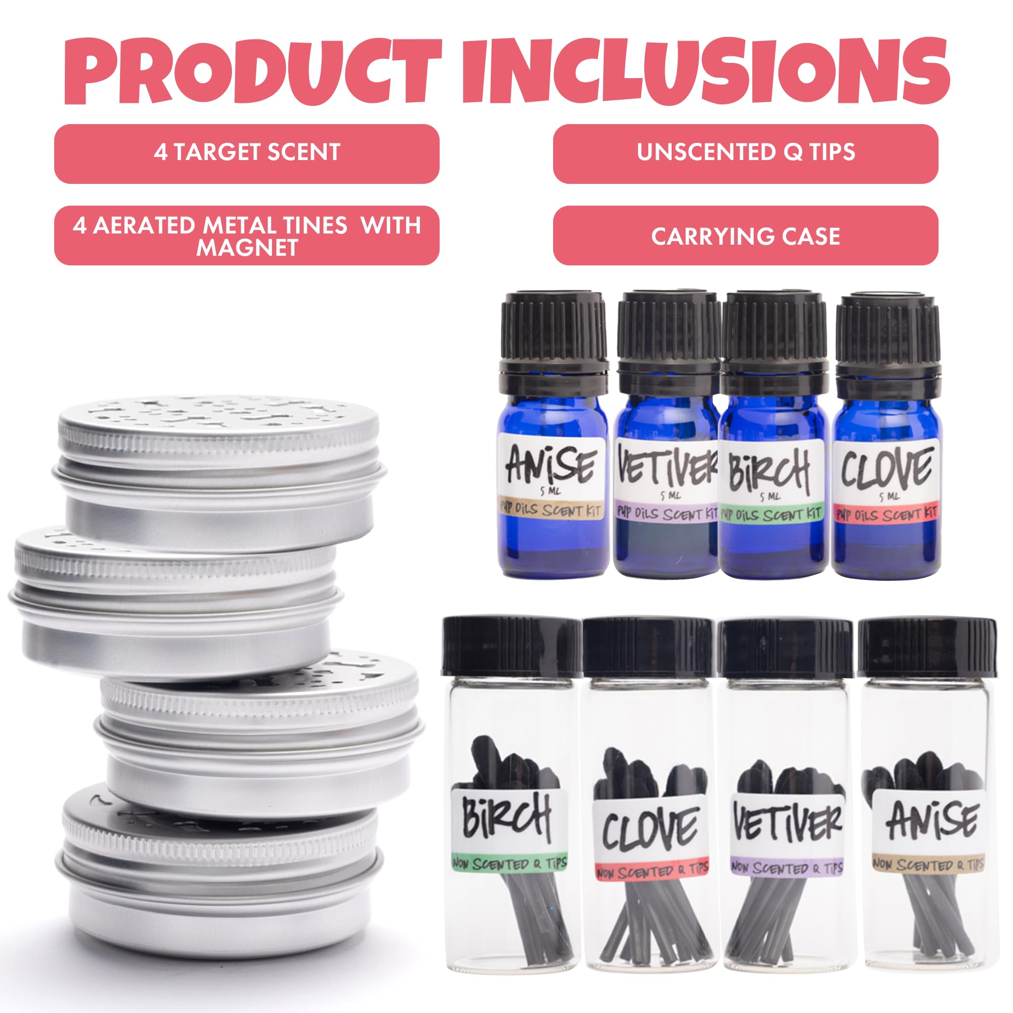 Ink Oil Pup Scent Work Kit swabs demonstrate unscented, cotton tools for safe scent exploration.