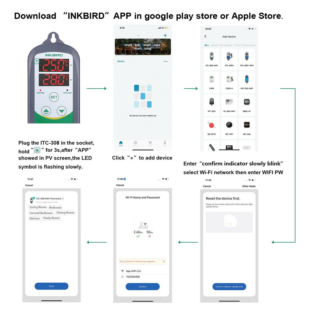 Inkbird WiFi ITC-308 installation guides quick connection for heaters or chillers.