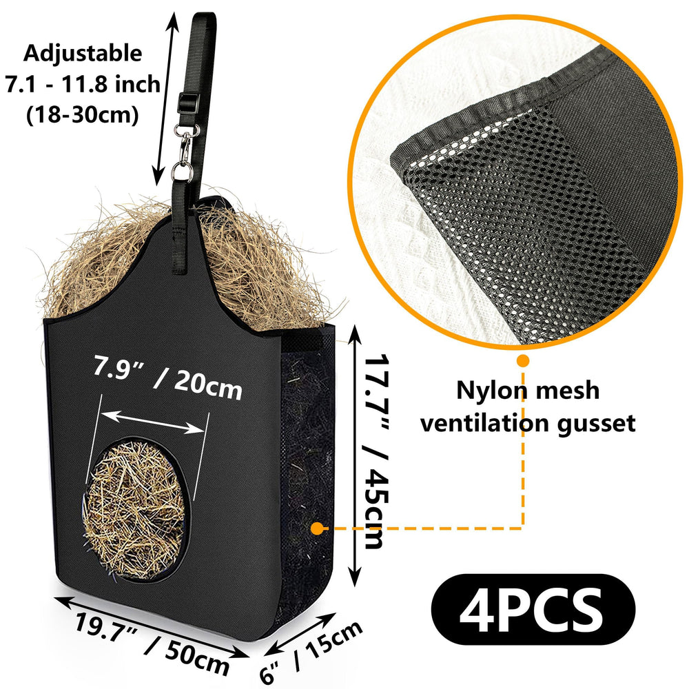 INKNOTE hay bag adjustable strap and metal ring enable flexible mounting.