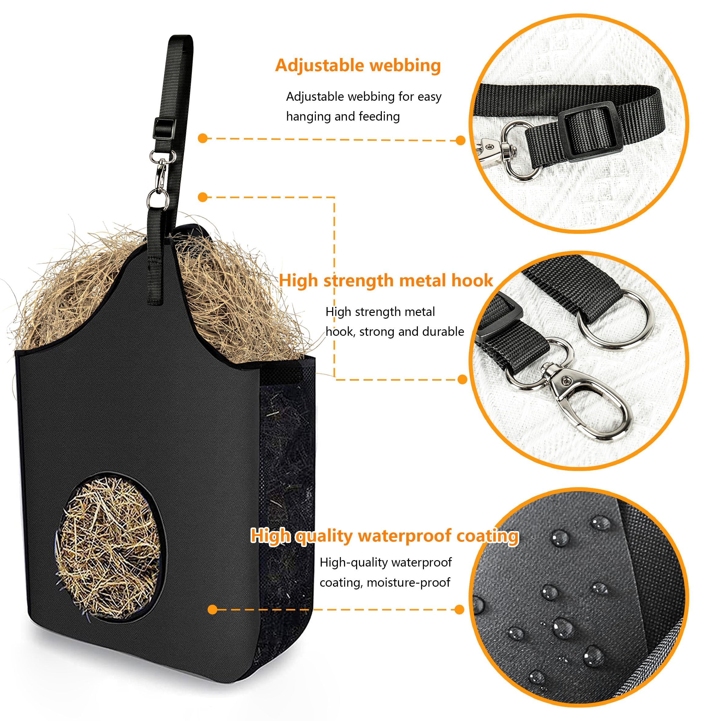INKNOTE hay bag hanging in stall demonstrates versatile feeding options.
