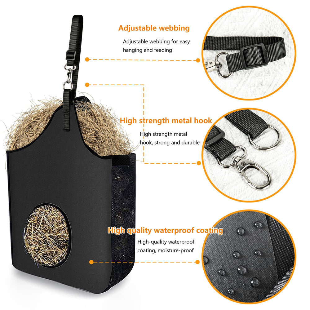 INKNOTE hay bag hanging in stall demonstrates versatile feeding options.