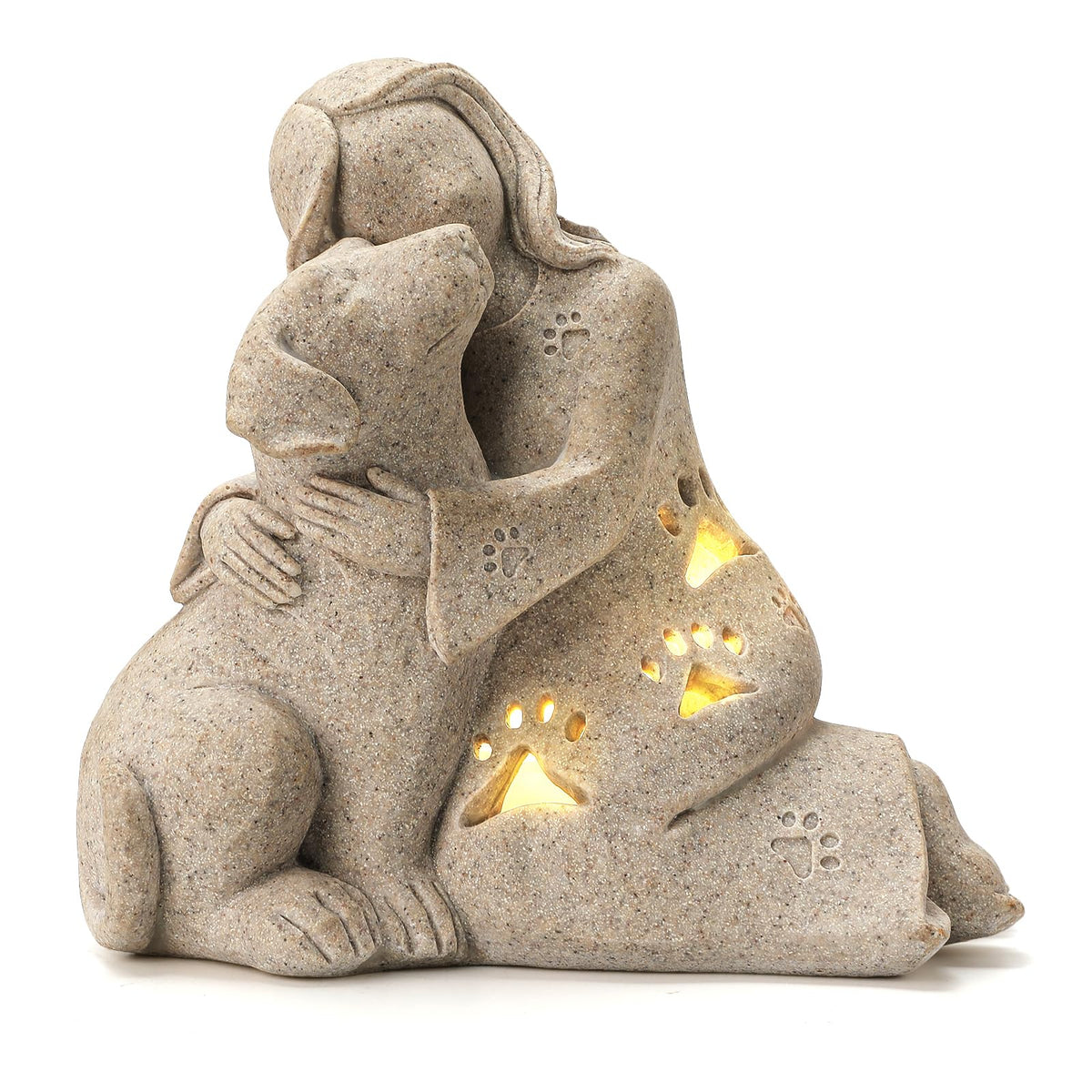INLOMEM dog memorial sculpture front view with warm LED glow for comforting memories.